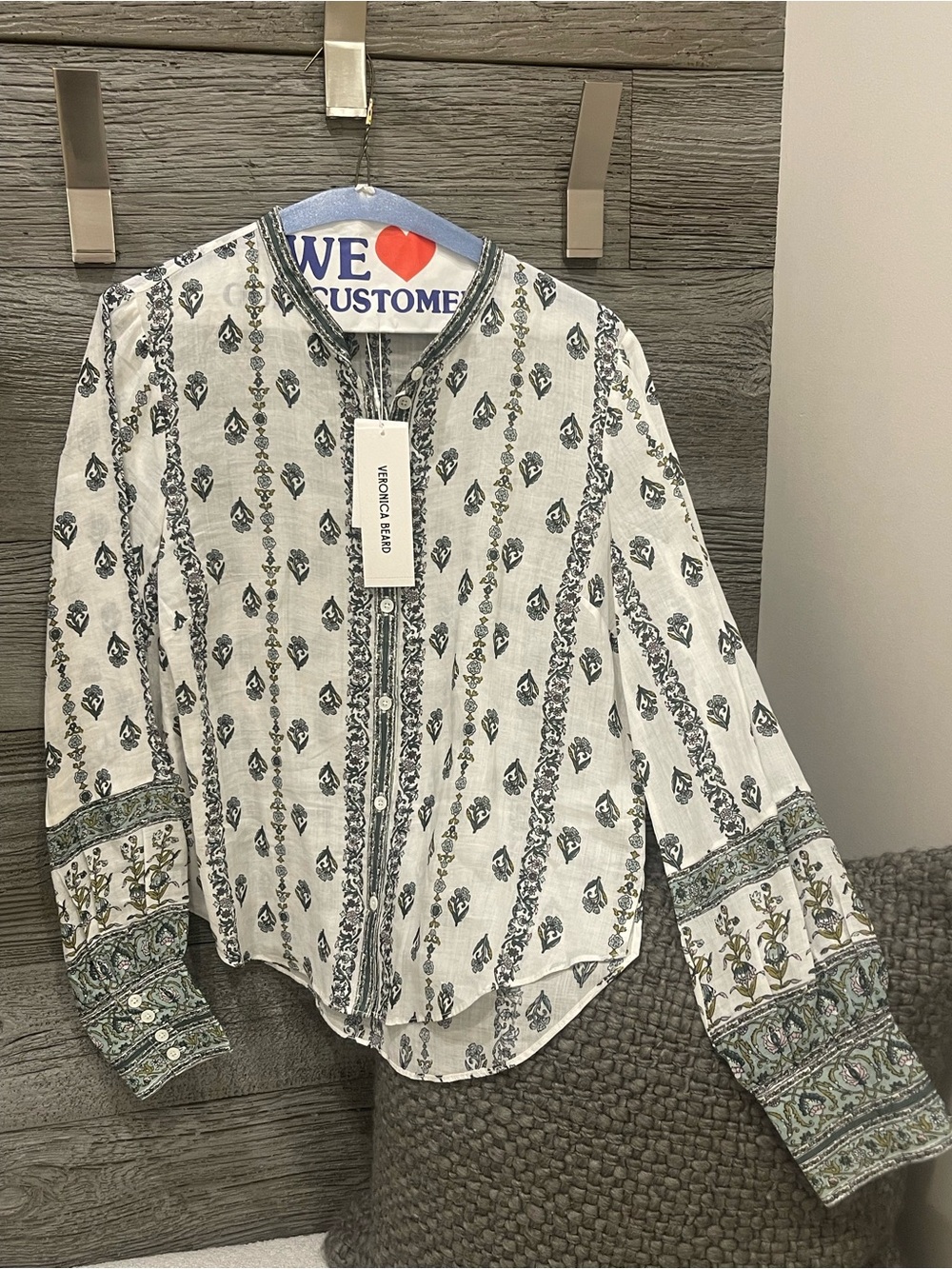 Veronica Beard White and Gray Printed Button-Front Tunic